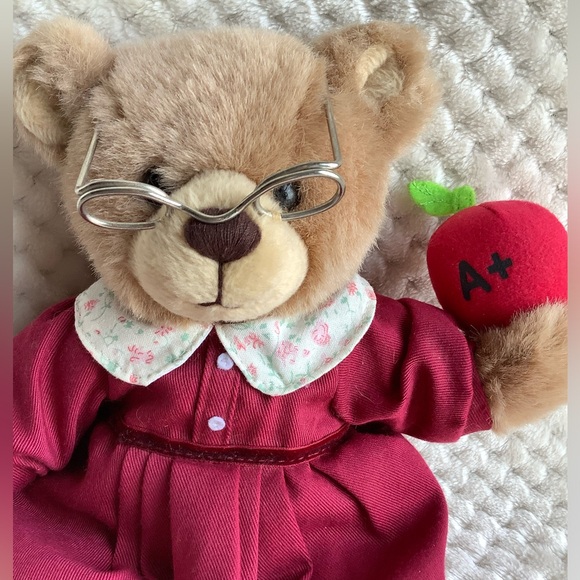 Artapower Plush Teacher Bear w Glasses and Apple in Red Dress Stuffed Animal Toy - Picture 6 of 12